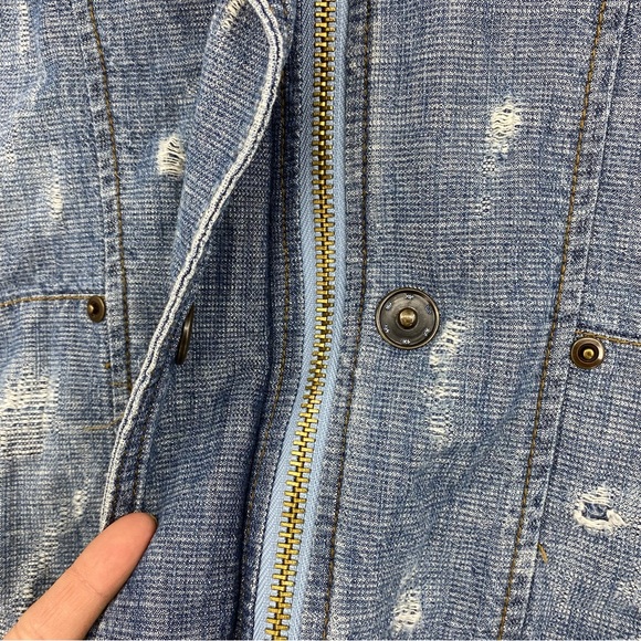 Free People Distressed Denim Bomber Tennis Jacket Small - Picture 5 of 12